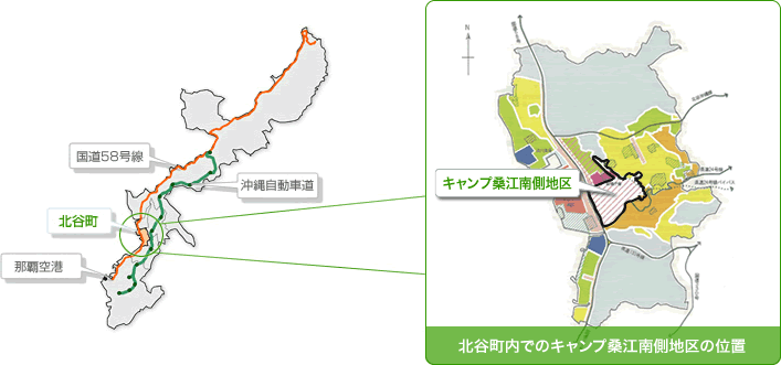 北谷町内でのキャンプ桑江南側地区の位置